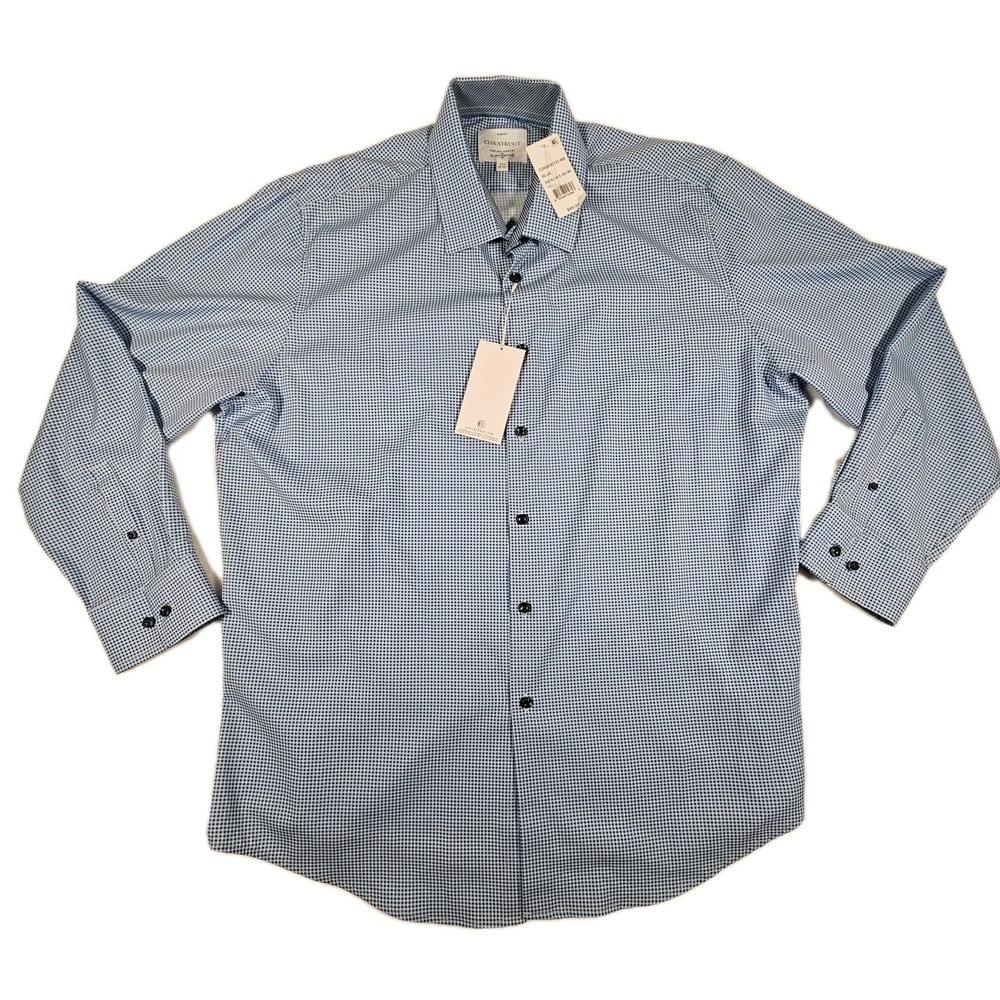 ConStruct Slim Fit Performance Dress Shirt Blue Check 18–18.5 35/36‎